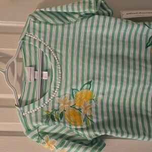 ALFRED DUNNER WOMENS GREEN & WHITE STRIPES PULLOVER SUMMER TEE-SHIRT SIZE SMALL